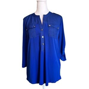 Carmen Marc Valvo Royal Blue Roll Tab Sleeve Size Large